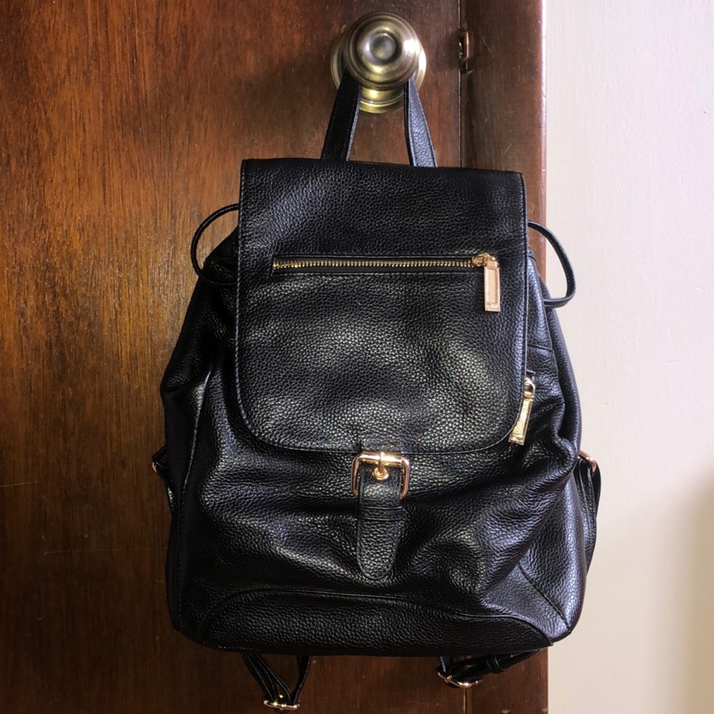 Black leather backpack